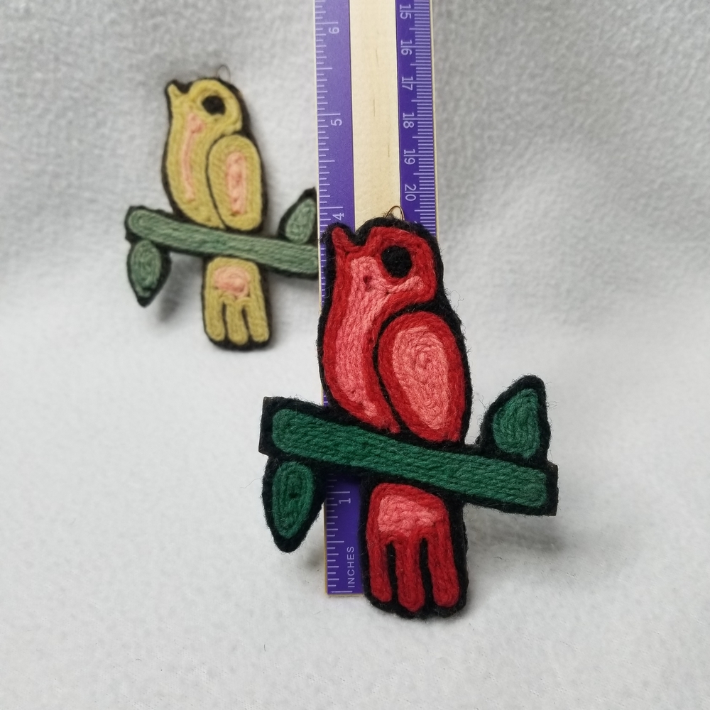 Colorful Bird Ornament Pair - Pink and Yellow - Picture 6 of 13